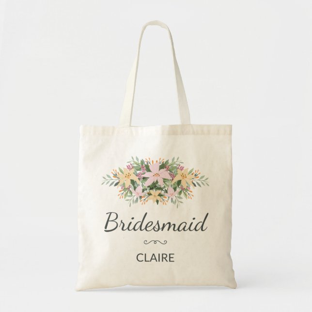 Romantic floral bouquet wedding bridesmaid tote bag (Front)