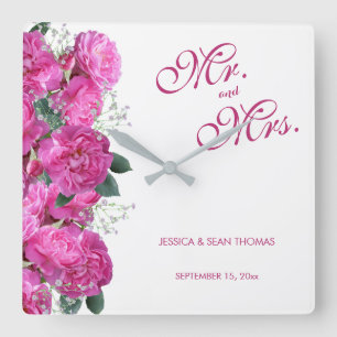 Romantic Floral Bouquet Wedding Square Wall Clock