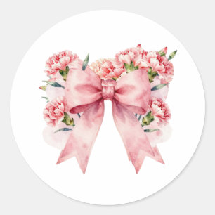 Romantic Floral Bow Illustration Classic Round Sticker