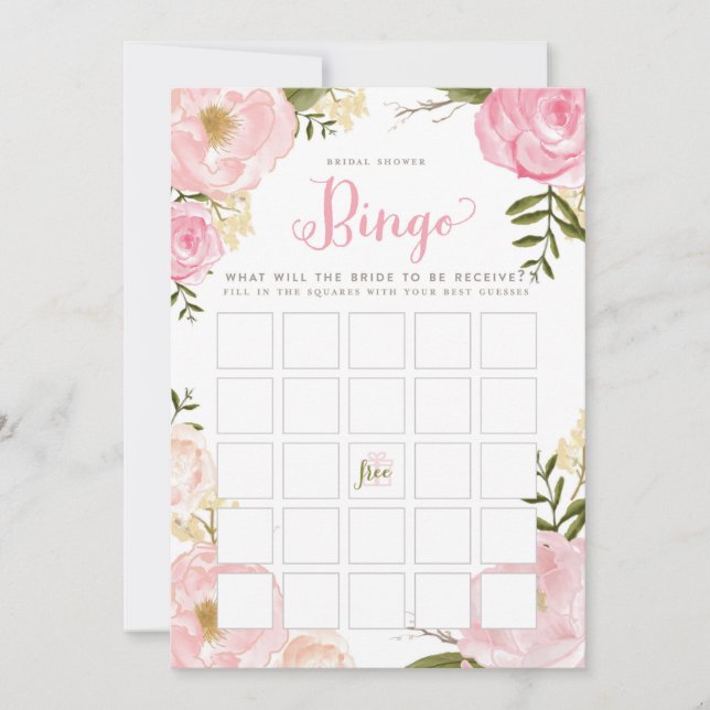 Romantic Floral Bridal Shower Bingo Game Card (Front)