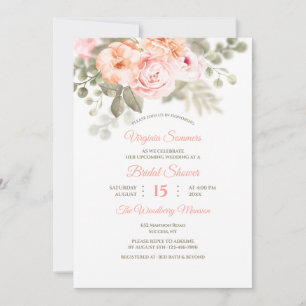Romantic Floral Bridal Shower White Invitation
