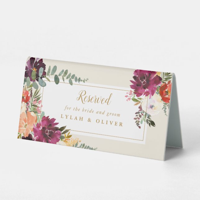 Romantic Floral Burgundy + Peach Bride & Groom (Front)