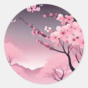 Romantic Floral Cherry Blossom Classic Round Sticker