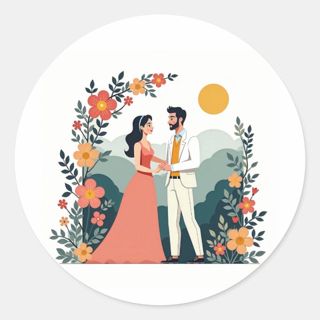 Romantic Floral Couple Sticker (Front)