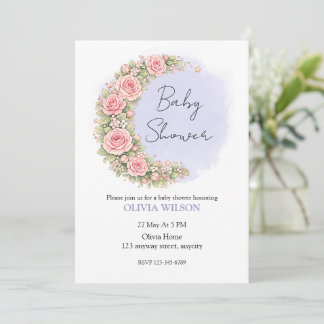 Romantic Floral Crescent Moon with Blush Roses Invitation