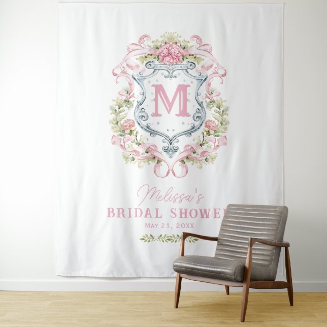 Romantic Floral Crest Monogram | Bridal Welcome Tapestry (In Situ)