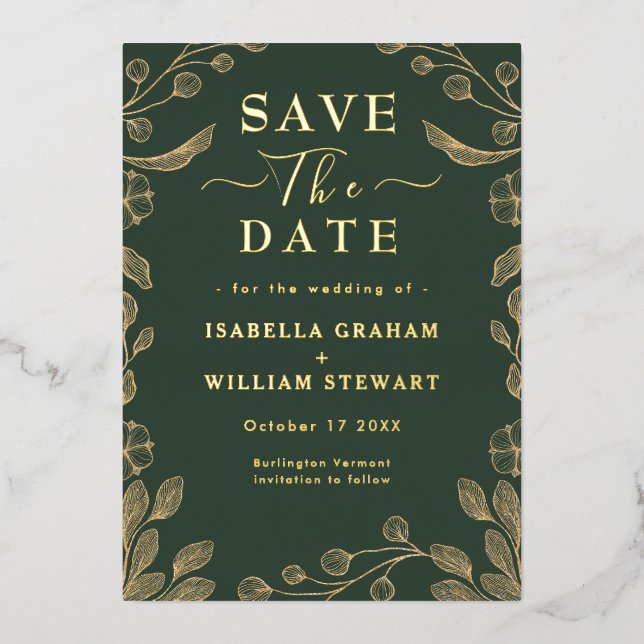 Romantic Floral Dark Green Wedding Save The Date (Front)