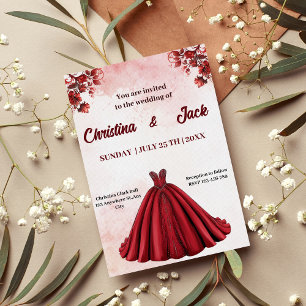 Romantic Floral Design Burgundy Ballgown Wedding  Invitation