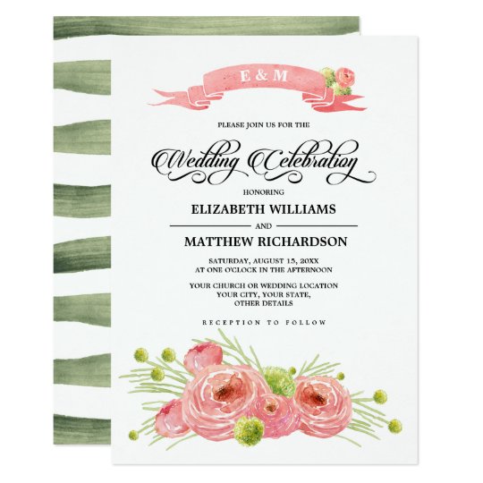Romantic Floral Design Custom Wedding Invitations