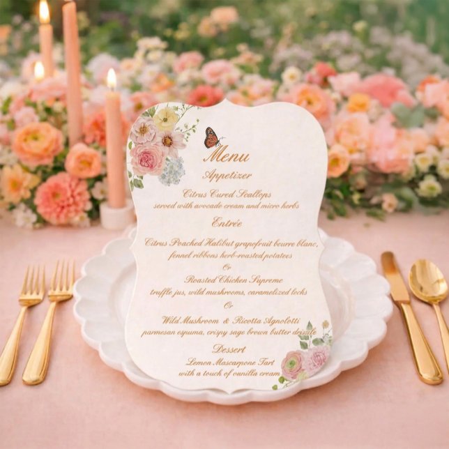 Romantic Floral Die Cut Wedding Menu Card (Creator Uploaded)
