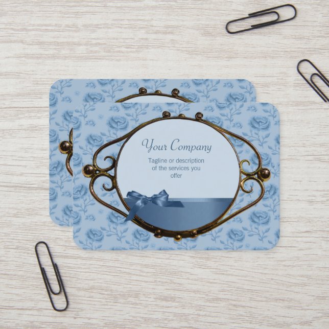 Romantic floral dreamy blue elegant antique CC0337 Business Card (Front/Back In Situ)