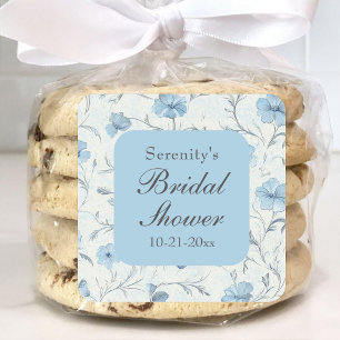 Romantic Floral Dusty Blue Bridal Shower Garden Square Sticker