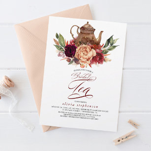 Romantic Floral Earthy Fall Bridal Shower Tea Invitation