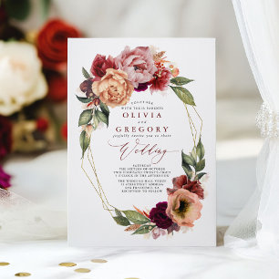 Romantic Floral Earthy Tones Fall Wedding Invitation