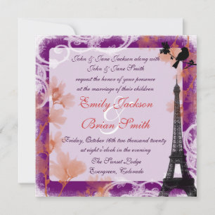 Romantic floral eiffel tower wedding invitations