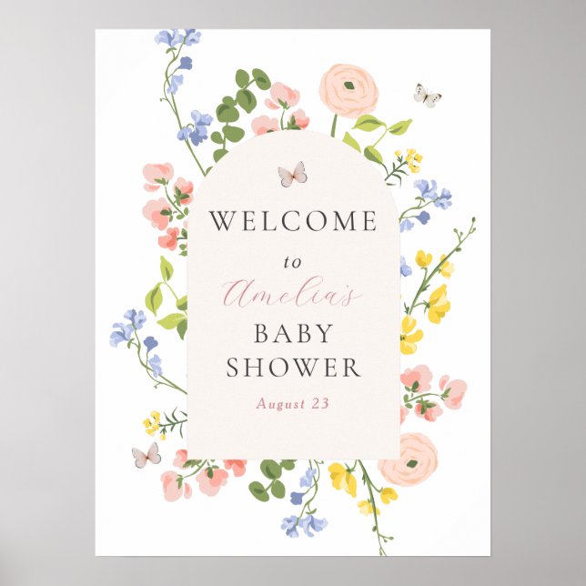 Romantic Floral Elegance Baby Shower Welcome Sign (Front)
