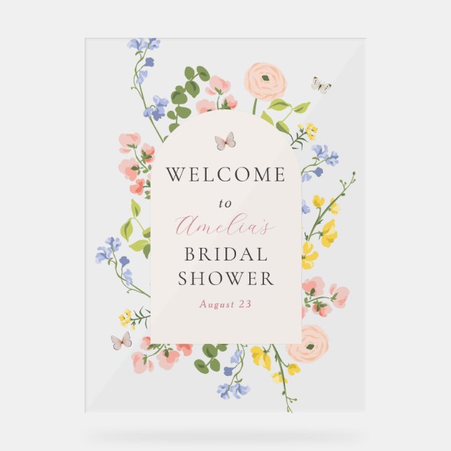 Romantic Floral Elegance Bridal Shower Welcome Acrylic Sign (Front)