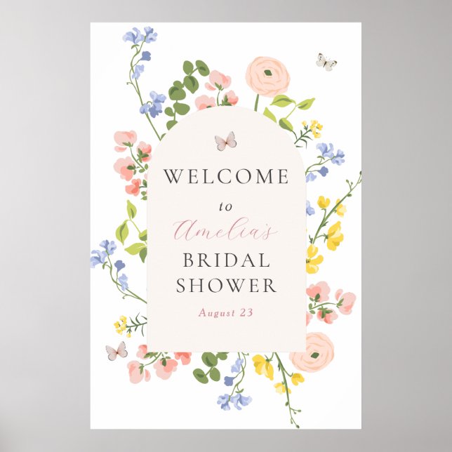 Romantic Floral Elegance Bridal Shower Welcome Poster (Front)