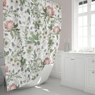 Romantic Floral Elegance Protea Anemones Thistle Shower Curtain