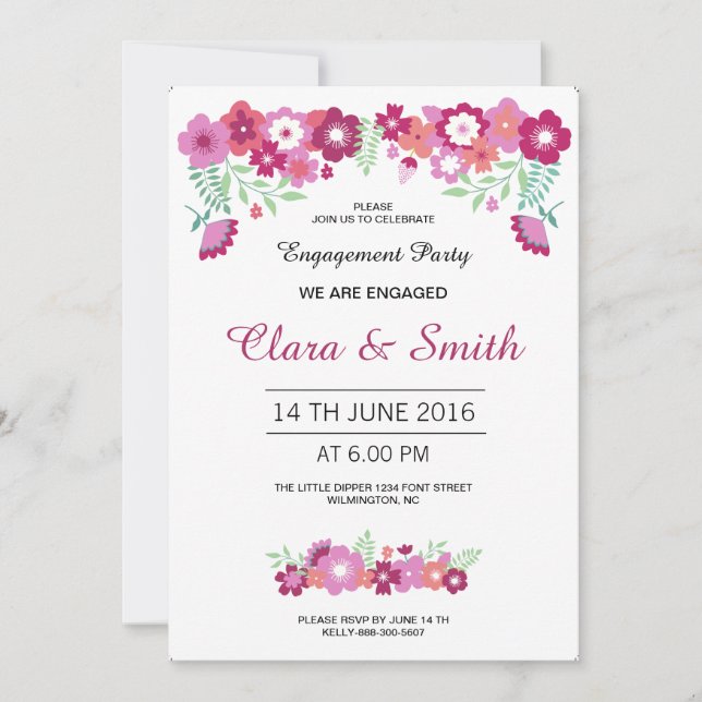 Romantic Floral Engagement Card (Front)