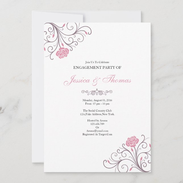 Romantic Floral Engagement Invitation Card (Front)