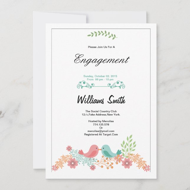 Romantic Floral Engagement Party Invitation (Front)