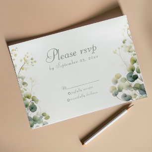 Romantic Floral Eucalyptus Leaves, wedding rsvp Card