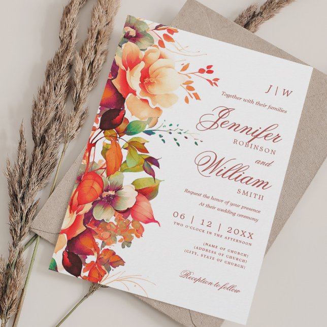 Romantic Floral Fall Autumn Wedding Elegant  Invitation (Romantic Floral Fall Autumn Wedding Elegant Invitation)