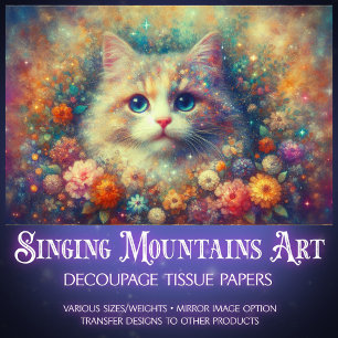 Romantic Floral Fantasy Vintage Cat Decoupage Tissue Paper