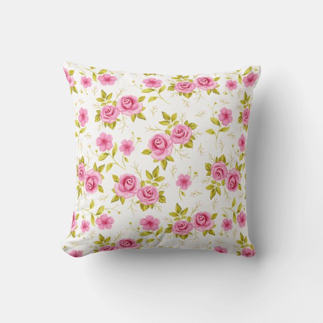 Romantic Floral  Flowers Roses Pink White Pattern Cushion (Front)