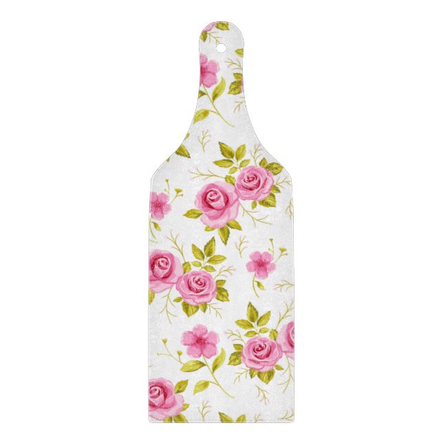 Romantic Floral Flowers Roses Pink White Pattern Cutting Board (Front)