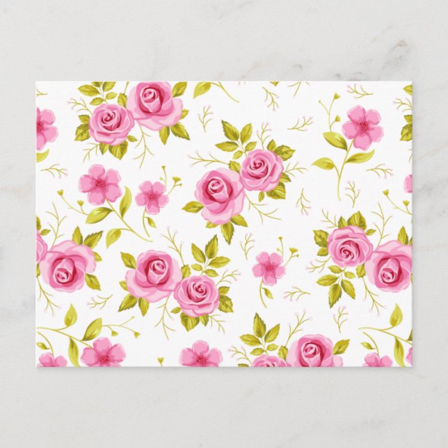 Romantic Floral Flowers Roses Pink White Pattern Postcard (Front)