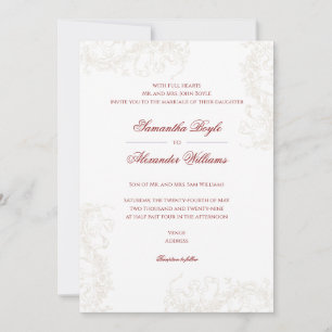 Romantic Floral French Rococo Maroon Wedding Invitation