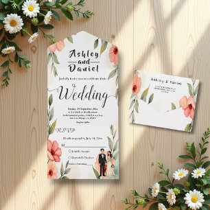 Romantic Floral Garden Bride And Groom Wedding All In One Invitation