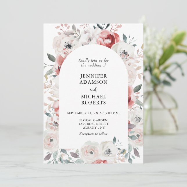 Romantic Floral Garden Elegant Wedding Invitation (Standing Front)