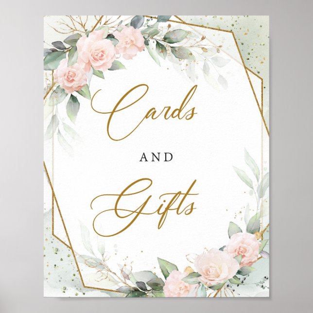 Romantic floral garden gold Cards and Gifts sign (Front)