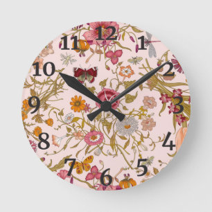 Romantic floral garden round clock