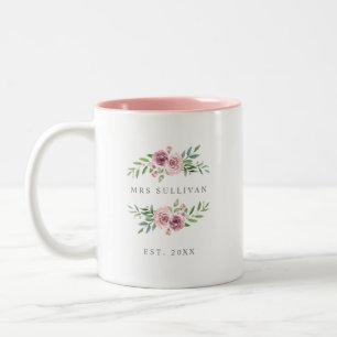Romantic Floral Garland For Mrs or Bride to be Two-Tone Coffee Mug