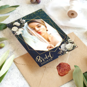 Romantic Floral Gold Wreath Bridal Shower Photo Invitation