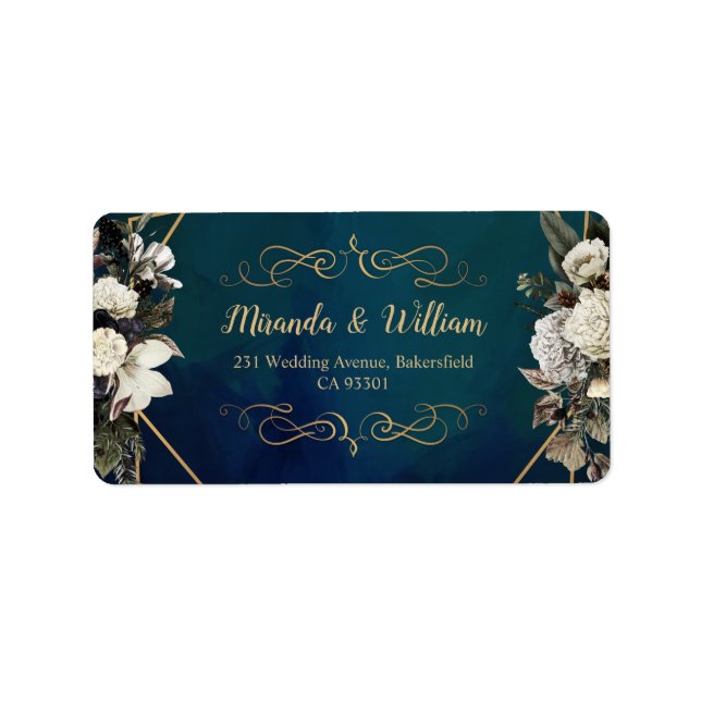 Romantic Floral Gold Wreath Wedding Label (Front)