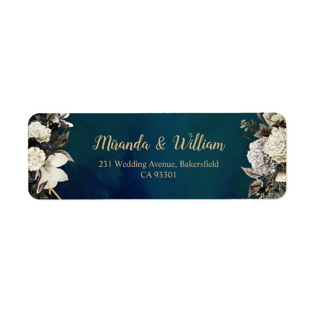 Romantic Floral Gold Wreath Wedding Return Address Label (Front)