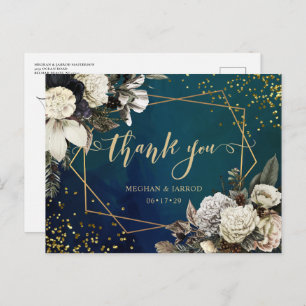 Romantic Floral Gold Wreath Wedding Thank You Post Postcard
