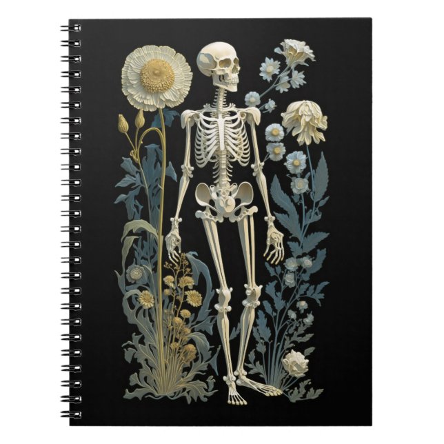 Romantic Floral Gothic | Moody Botanical Skeleton Notebook (Front)