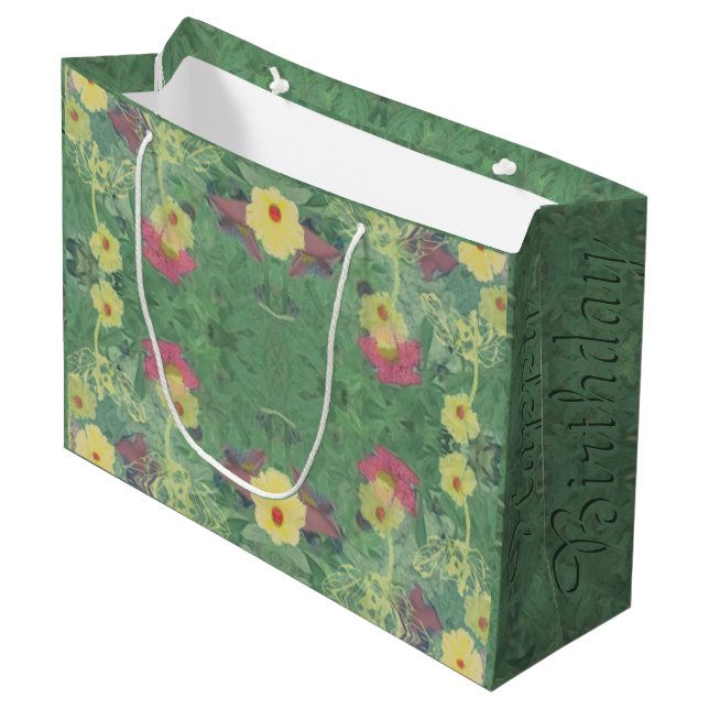 Romantic Floral "Happy Birthday" Medium Gift Bag (Front Angled)