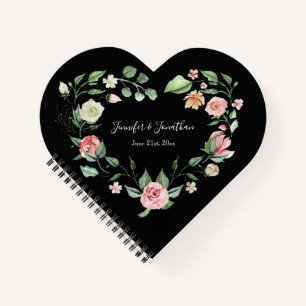 Romantic Floral Heart Frame with Names Wedding Notebook