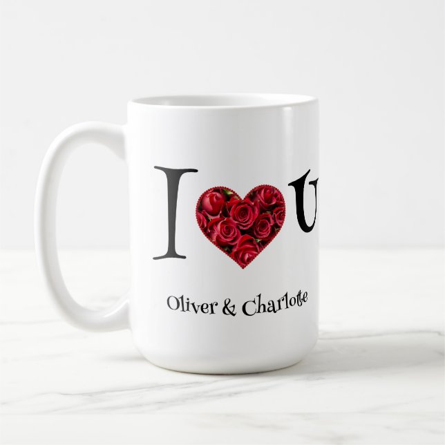 Romantic Floral Heart Red Roses Valentine Coffee Mug (Left)