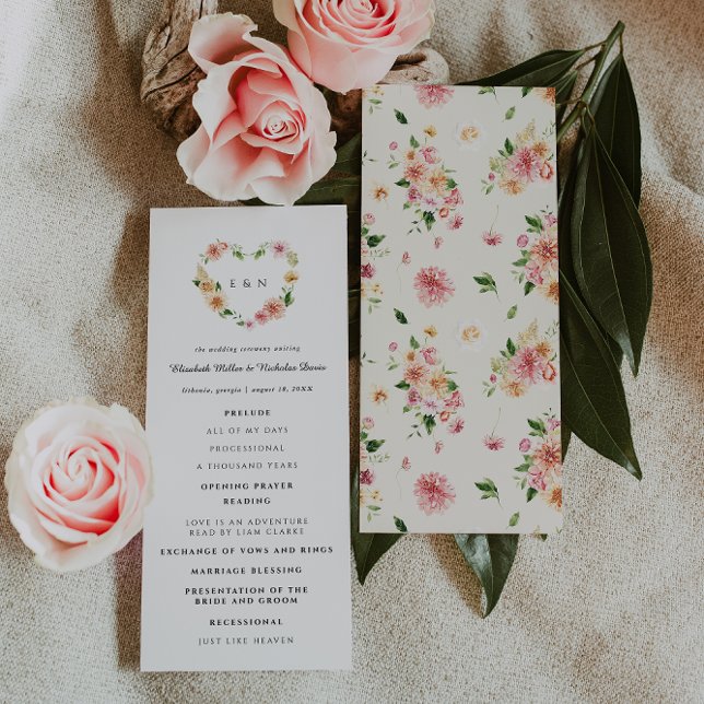 Romantic Floral Heart Wedding Ceremony Program (Creator Uploaded)