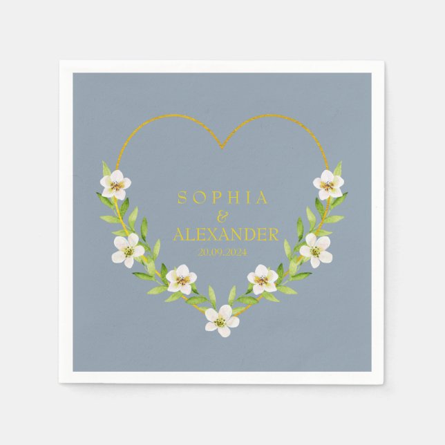 Romantic Floral Heart Wedding Customisable Napkin (Front)