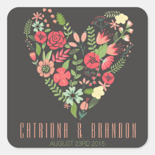 Romantic Floral Heart Wedding Favour Tag Sticker