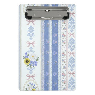 Romantic Floral Lace Peony Soft Blue Pink Mini Clipboard